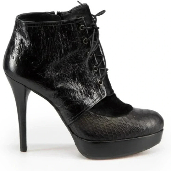 STUART WEITZMAN X RUSSELL & BROMLEY BLACK LEATHER HEELED PLATFORM ANKLE BOOTS 38 - Picture 2 of 12